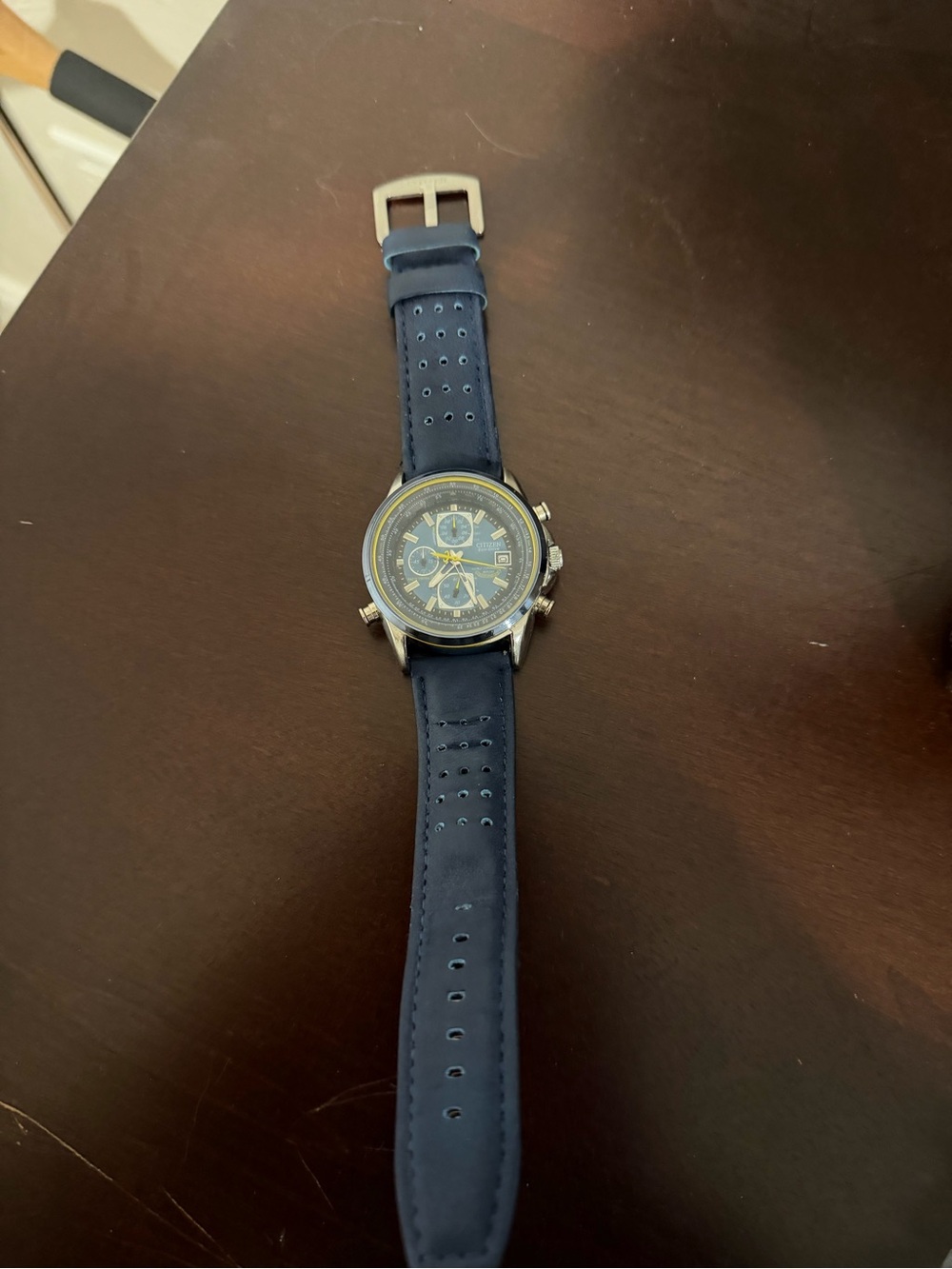 Men's Navy Chronograph Watch with Blue Leather Strap